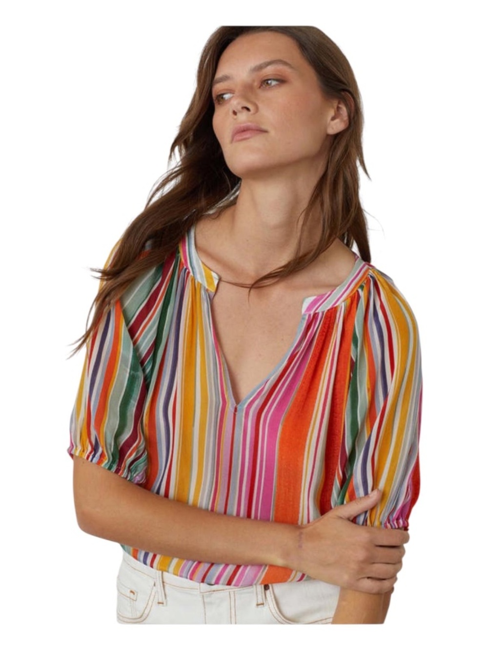 Velvet | Colorful Pinstriped Blouse | Size Medium